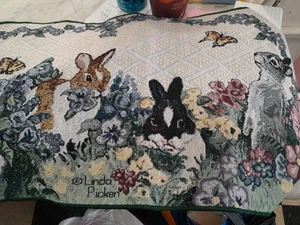 Linda Picken Easter Tapestry Table Runner 70x30 Green Tassels - Picture 1 of 8