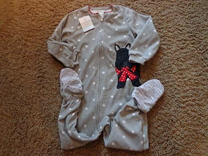 CARTER'S sz 4 NWT manga larga poliéster cremallera pijama patas polka dot & dog - Imagen 1 de 5