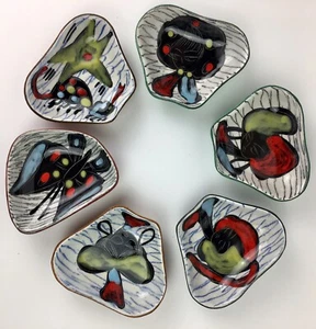 🟨 SET 2 Ceramic small Bowl Vintage 50s 60s Italy Hand Painted Fornasetti Style - Foto 1 di 12