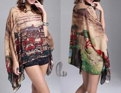 AU STOCK LADIES CHIFFON OVERSIZE KAFTAN TOP BEACH KIMONO BIKINI COVER UP SW075 - Image 1 of 4