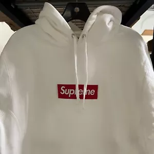 FW16 2016 SUPREME BOX LOGO HOODED SWEATSHIRT HOODIE White Red L Large - Picture 1 of 11