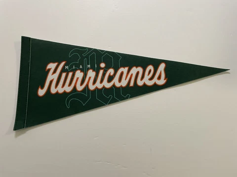 Miami Hurricanes Pennant Spellout 17" X 8" Green with White Lettering Mint Cover