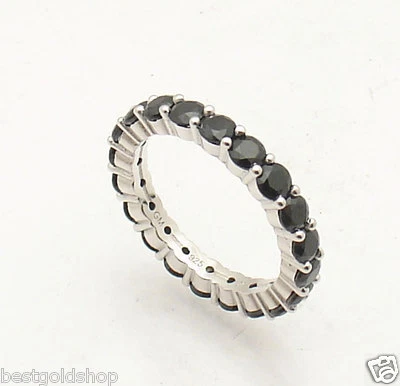 Full Eternity Black CZ Band Ring Anti-Tarnish REAL 925 Sterling Silver ALL SIZE  - Image 1 of 4