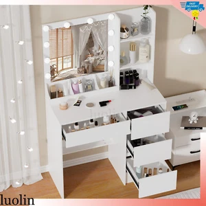 4 Schubladen Schminktisch Set mit 10 LED beleuchteten Spiegeln für Schlafzimmer Schminktisch - Bild 1 von 11