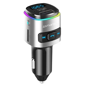 Transmetteur FM Bluetooth avec Chargeur Voiture USB et USB-C PD 18W 4smarts Noir - Photo 1/6