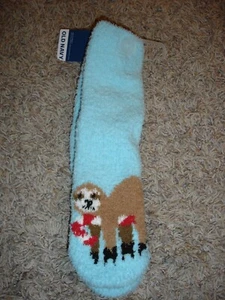 NEW Old Navy plush knit cozy socks Christmas sloth candy cane blue One Size - Picture 1 of 3