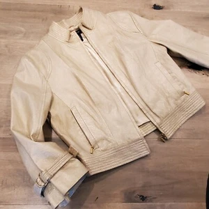 Arden B Gold Metallic Leather Cropped Moto Jacket Y2K Glam Rock Biker sz M - Picture 1 of 8