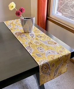 Golden Tan Rustic Boho Farmhouse Earthy Paisley Botanical 72" Table Runner Decor - Picture 1 of 5