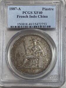 French Indo-China 1887-A Silver 20 Piastre PCGS XF40