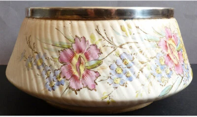 Plat saladier coupe à fruit en faïence et argent massif 19e s ROYAL Franz Mehlem - Photo 1/4