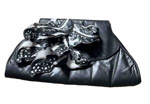 Black Purse Clutch Leather bow Bag Handbag Vtg 70s 80s big collectors elegant