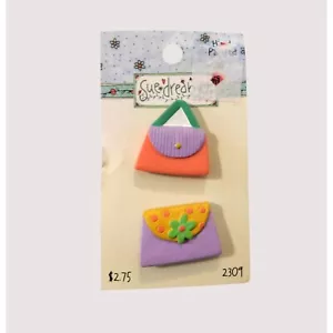 Borsa a mano Sue Dreamer 2 bottoni su carta dipinta a mano rosa viola 2004 - Foto 1 di 3