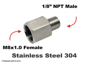 M8x1.0 Female to 1/8" NPT Male Stainless Sensor Adaptor Fittings Conversion - Picture 1 of 6
