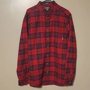 Eddie Bauer Button Down Longsleeve Plaid Shirt Red Black Classic Fit Mens Size L - Picture 1 of 4