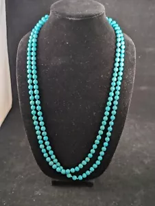 Beautiful Hand Knotted Turquoise Stone Beaded Necklace 60" - Picture 1 of 4