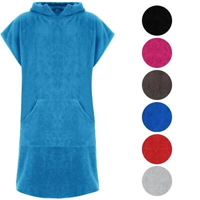 Adults Hooded 100% Cotton Changing Robe Towelling Poncho For Swimming Surf Beach - Image 1 of 2