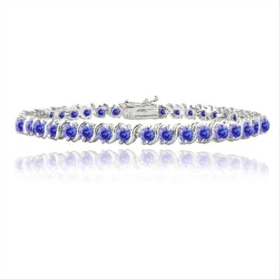  4.85ct Blue CZ S Design Tennis Bracelet, 7.25" in Brass - Image 1 of 3