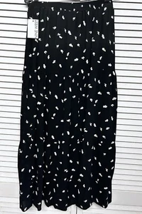 NWT Nine West Women’s Medium Skirt Mid Length Black White Elastic Waist Flowy - Picture 1 of 14
