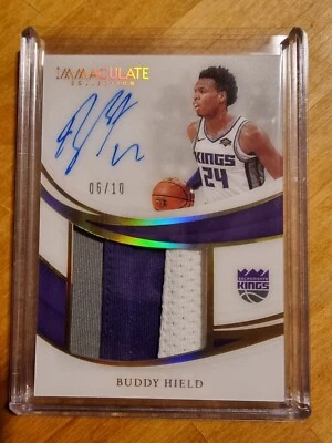 2018-19 Buddy Hield Immaculate 3CLR Patch On Card Auto /10 - Image 1 of 2
