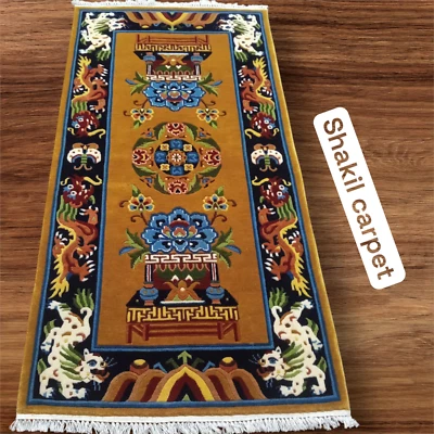 Alfombra de dragón tibetano anudada a mano 2x6 pies 100 % lana hecha a mano alfombra nepalí 3x6 pies Foto 1 de 3