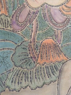 Grande Antiguo Chino Caligrafía Seda Pintado a Mano Kwanyin Elefante Loto Ruyi Foto 1 de 4