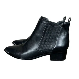 Marc Fisher Boots Wm's 11 Yami Black Leather Studded Ankle Boots Pointed Toe - Picture 1 of 11