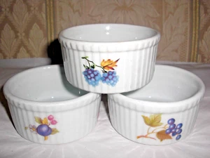 BIA Ramekins Custard 3 Individual Cups - White with Fruit Motif - MAKE OFFER! - Picture 1 of 4