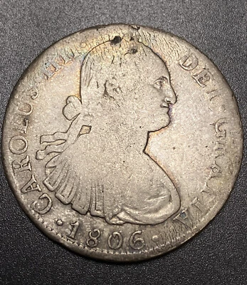 8 Reales 1806 TH EE. UU. Primer Dólar de Plata $1 México Colonial Mundo Moneda Extranjera Foto 1 de 4