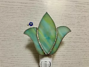 Night Light, Stained Glass Flower with a Blue Bug, Wall Plug In, Home Decor - Picture 1 of 9