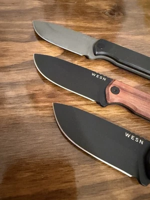 WESN Lot Bornas Rosewood, Blacked out, Stonewashed Fixed Blade Knives S35VN Rare - Image 1 of 4