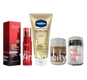 Body Cream Whitening Set THE ELF NANO WHITE DOSE + Vaseline Gluta-hya + 3C3 - Picture 1 of 5