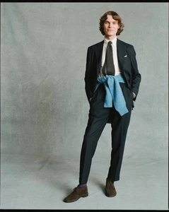Drake’s Navy Tropical Wool Suit, Blazer Single-Pleat Pants, EU56 (fits US 42/44) - Picture 1 of 24