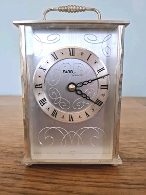 Vintage AVIA Quartz Movement Brushed Chrome & Brass Carriage Clock - Image 1 of 4