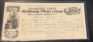 $48 1856 Oficina Pittsburgh Ft. Wayne & Chicago Railroad Co. Premium Scrip!!!!! - Imagen 1 de 4