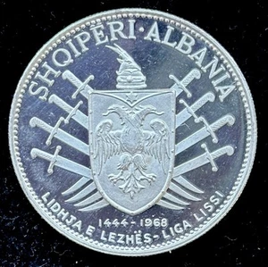 Albania 5 leke 1968 500 rocznica śmierci Skanderbeg , 0,999 srebro . Km#49 - Zdjęcie 1 z 2