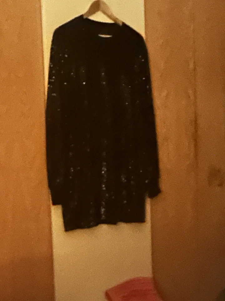 NUEVO ALLSAINTS Juela Minivestido Manga Larga Lentejuelas en Negro TALLA L Foto 1 de 2