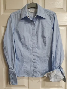 Tommy Hilfiger womens Shirt S Small women's size 8 fitted navy blue white cotton - Picture 1 of 9