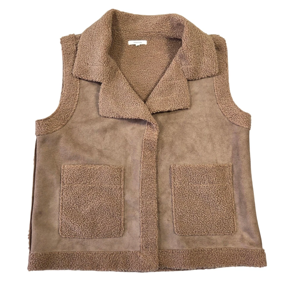 Maurices Faux Suede Sherpa Trim Vest Brown Pockets Womens M Boho Western Cowgirl - Image 1 of 4
