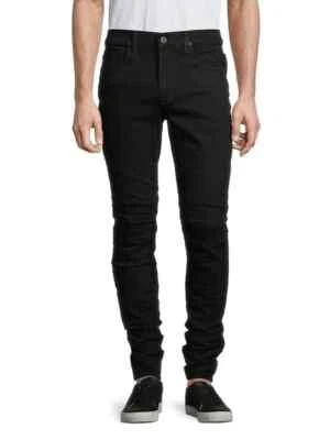 NUEVO SIN ETIQUETAS HUDSON ETHAN BIKER SKINNY Pantalones de mezclilla negros Moto Paneles de rodilla Elásticos Talla 36 (32"L) Foto 1 de 4