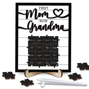 Wooden Puzzle Piece Sign Frame for Grandma with Family Names Mother's Day Gift - Picture 1 of 6
