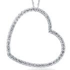 1.00CT Genuine Diamond Large Heart Pendant & Chain 10K White Gold 1 1/4" Tall