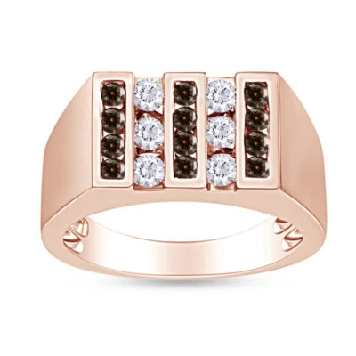 Alianza de boda de plata esterlina 925 maciza con diamantes naturales y marrones de 1,16 quilates para hombre Foto 1 de 4