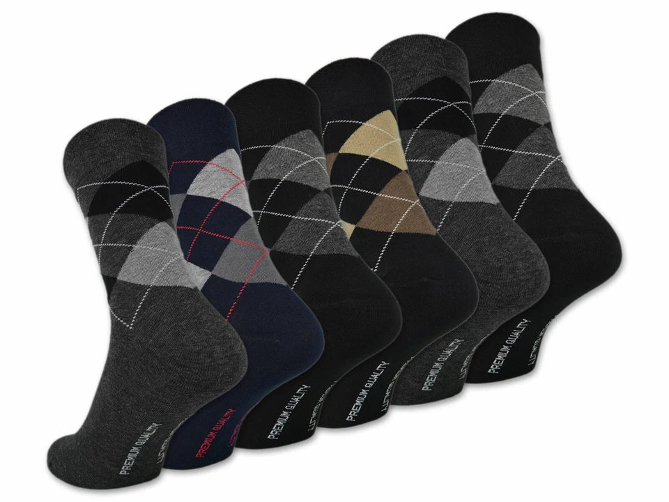 6 | 12 Paar Socken Kariert Karo Herren Damen Socken Business Baumwolle ohne Naht - Bild 1 von 1