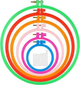 6 Pcs Embroidery Hoop 6 Size, Round Plastic Cross Stitch Hoop with 16 Needles... - Picture 1 of 3