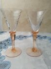 Vintage Amber Stemmed Cordial Cocktail Glasses Optical Stems Glow Green 6" Qty 2