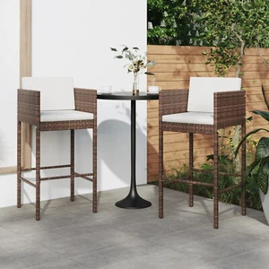 Tidyard 2 Piece Bar Stools with Cushions Brown Poly Rattan Counter Height Q0P4 - Picture 1 of 7