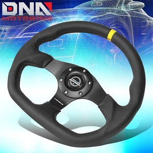 NRG 320mm Aluminum Zero Dish Flat Bottom Leather Steering Wheel RST-024MB-R-Y - Picture 1 of 7