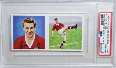 Tarjeta de novato 1958 Chix Footballers #23 Bobby Charlton RC PSA 8 casi nueva-como nueva Manchester Foto 1 de 2