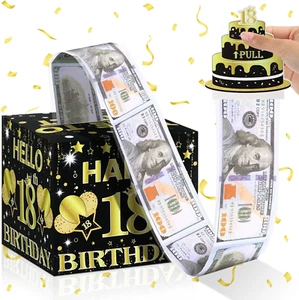 Elegant 18th Birthday Money Box - Black & Gold Cash Gift for All - Picture 1 of 12
