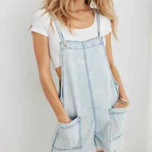 Aerie Women's Small Light Wash Blue Double Strap Shortall Overalls Casual Romper - Picture 1 of 9